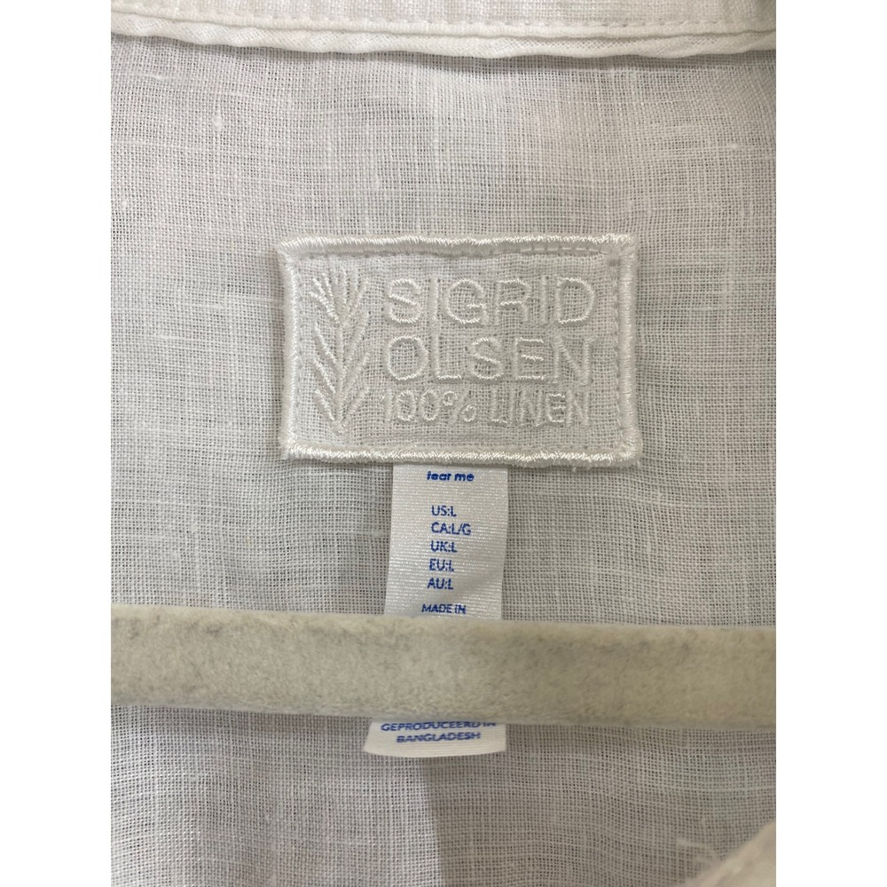 Sigrid Olsen Womens White 100% Linen Roll Tab Button Down Shirt Large Classic - Picture 4 of 9
